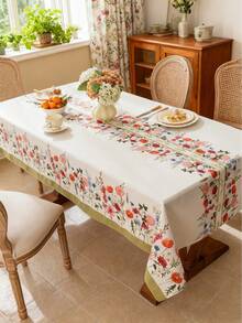 1 pieza Mantel rectangular estilo bohemio, estampado floral colorido, lavable, adecuado para decoración del hogar diaria, cocina, comedor, sala de estar, fiestas, citas, festivales, /verano - Flores silvestres con bordes verdes - Ver 5