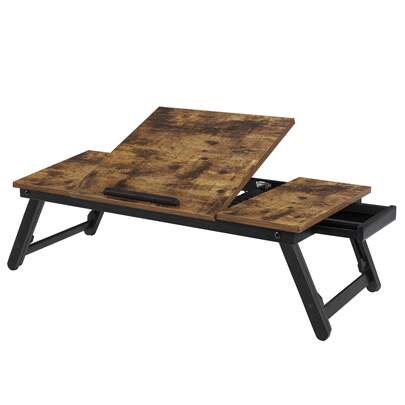 SONGMICS Laptop Desk, Bed Sofa Breakfast Tray, Adjustable Tilt Top, Rustic Dark Brown