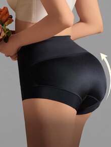 Pantalones cortos moldeadores sin costuras de cintura alta para mujer, ropa interior moldeadora para control del abdomen - Negro - Ver 2