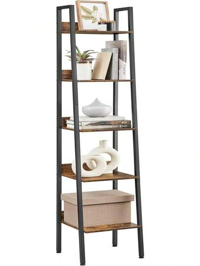 VASAGLE Estantería de Escalera, Estantería Estrecha de 5 Niveles, para Oficina, Dormitorio, Salón, Cocina, Marrón Rústico y Negro Tinta MLLS109B01V1