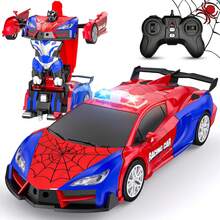 1pc 2-In-1 Remote Control Transforming Robot Car Toy, 2.4GHz RC Car With Lights & Remote, 1:18 Scale Automatic Transformation, 360° Rotation, Suitable For 3-12 Years Old Boys & Girls, Birthday/Halloween/Christmas/New Year Gift (Red)