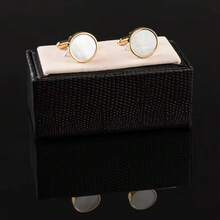 1 Pair Wedding Best Man Brass Material Round Shaped MOP Cufflinks Luxury Gold Plated White Pearl Cufflinks For Men