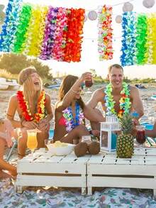 1/5/10/20/30/50pcs Hawaiian Flower Leis Necklace, Tropical Hawaiian Floral Theme Party Favors, Hibiscus Flowers, Suitable For Summer Pool Parties And Hawaiian Themed Events, Summer Decorations, Party Supplies And Accessories, Holiday Wedding Beach Birthday Decor - Multicolor - View 5