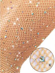Women's Fashion Rhinestone Crystal Fishnet Socks Tight Pants, Ladies' Sexy High Elasticity Mesh Tights, Suitable For Daily Wear, Home Leisure, Outdoor, Commuting, Rave Parties, And Sexy Occasions, Stockings, Leggings  Fabric    Hollow Out - 黑色 - 查看 3
