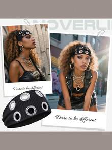 1件复古朋克风金属发箍，柔软弹力哥特式头巾，透气瑜伽运动发箍，秋冬季百搭时尚发带冬季发饰 - 彩色 - 查看 2