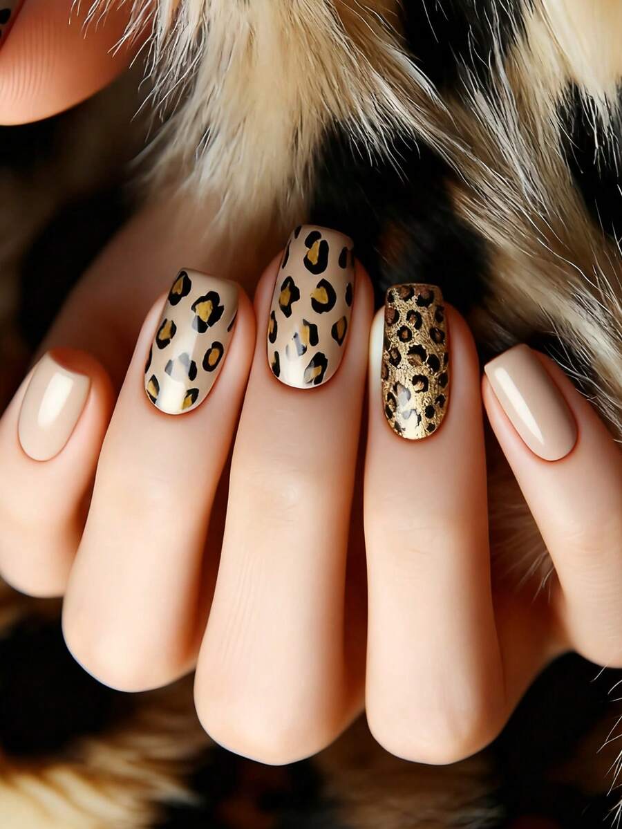 用24片中号方形美甲片表达你的爱意！优雅的黑色、黄色、橙色、不规则斑点粉色美甲，时尚的银色闪光豹纹美甲，全覆盖式假指甲，适合女性和女孩。包含1张粘合贴片和1支迷你指甲锉，果冻凝胶，随机发货。 - 玫瑰金 - 查看 1