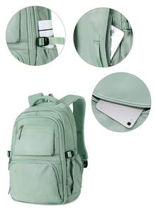 大容量防水尼龙儿童背包，可作为随身行李、旅行背包、商务笔记本电脑包，适用于15.6英寸笔记本电脑，适合旅行、商务、度假、大学、学校、户外、购物，男女通用学生礼物，可作为随身行李使用。 - 綠色 - 查看 6