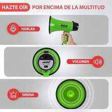 Pyle Megáfono Portátil con Sirena Altavoz Compacto Funciona con Pilas, Potencia de 20W, Micrófono, Plegable. Animadoras y Uso Policial Plateado - Verde - Ver 4