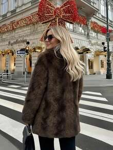 2025 Winter New Christmas & New Year Faux Fur Collar Vintage Loose Long Sleeve Faux Fur Coat For Women - Coffee Brown - View 4
