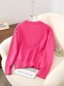 2026年情人节女士粉色针织开衫，常规长度，长袖，纽扣前襟 - 玫紅色 - 查看 5