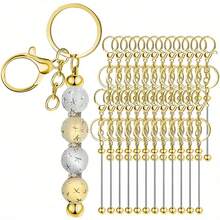 4/8/12/20pcs(No Beads) Beaded Key Chain Kits, Metal Blank Beaded Key Chain DIY Accessories, For Pendant, Jewelry Making, Gift - Keychain (without Beads) - View 4