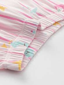 Balabala 2pcs/Set Tween Girls' Spring New Cotton Cartoon Print Raglan Sleeve Top And Pants Pajama Set - Pink - View 7