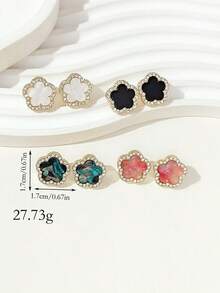 4 Pairs (Large 1.5cm) Fashionable Luxury Sparkling Clover Earrings Set, Versatile Daily Wear Earrings For Women - Multi-colored Rhinestones - View 3