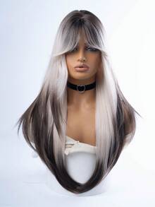 1 Tóc giả thẳng tổng hợp nhiều màu chịu nhiệt, bóng mượt, làm từ sợi, thích hợp sử dụng hàng ngày, vẻ ngoài tự nhiên và chân thực (không bao gồm phụ kiện) - Tóc vàng ombre - Xem 4