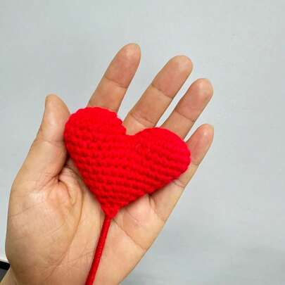 Crochet Heart Plant Creative Green Leaf Red Love Heart Floral Picks Valentine's Day And Daily Life