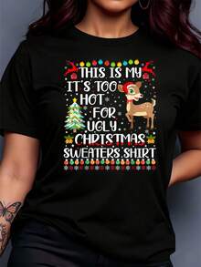 Es ist zu heiß für hässliche Weihnachtspullover Hirschliebhaber T-Shirt Grafik-T-Shirts Frauen Crop Tops Sommeroutfits für Frauen Sommeroberteile T-Shirt - Schwarz - Übersicht 1