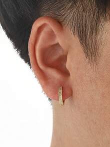 2pcs European & American Fashion Rhinestone Hoop Earrings, Personalized Copper Ear Rings, Suitable For Men And Women - Multicolor - View 8