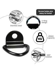 Black V-Shaped D-Ring Metal Hook, Cargo Tie Anchor