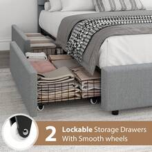 Meiyiu Twin/Full/Queen Size Bed Frame With Storage Drawers, Upholstered Boucle Platform Bed With Round Headboard, Heavy Duty & Noise Free, No Box Spring Needed - Grey-Full - 查看 7