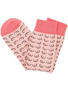 1 Pair Women Pink Fun Icon Cartoon Mid-Calf Cotton Socks Couple Gift Home Wear - Multicolor - View 3