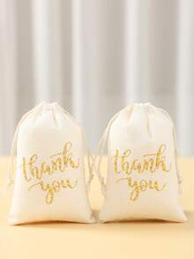 6个金色感谢抽绳礼品袋，金色感谢图案，可重复使用，带抽绳，适用于感恩节、生日、婚礼派对礼品包装、新娘送礼会、婴儿送礼会礼品包装、糖果礼品袋、感谢礼品袋、小礼品袋、生日派对礼品袋等。 - 白色 - 查看 9