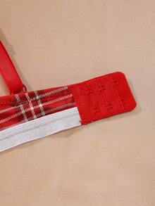 Biustonosz damski w świątecznym stylu z fiszbinami – w kratę, push-up, z bocznym wsparciem, wygodny i stylowy, idealny na świąteczne okazje i do noszenia na co dzień - Czerwony - Zobacz 3