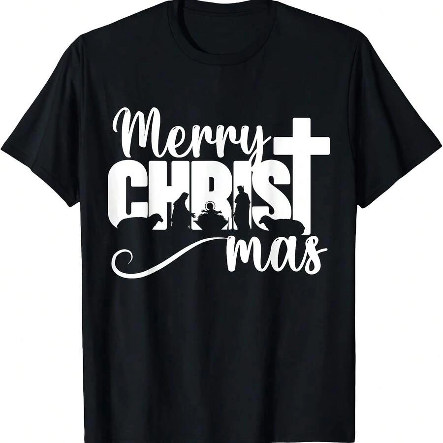 NOVA CAMISETA LIMIT Feliz Natal Jesus Cristão Família Natal- - 黑色4 - 查看 1