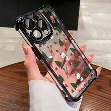 Funda navideña para móvil con diseño de renos y muñecos de nieve, compatible con teléfonos ,  17,  16 Pro Max,  15 Pro Max,  13 y  12. Fabricada en TPU, ofrece protección contra golpes y caídas. Ideal para regalar a familiares y amigos, parejas y para celebrar la Navidad. - Negro - Ver 1