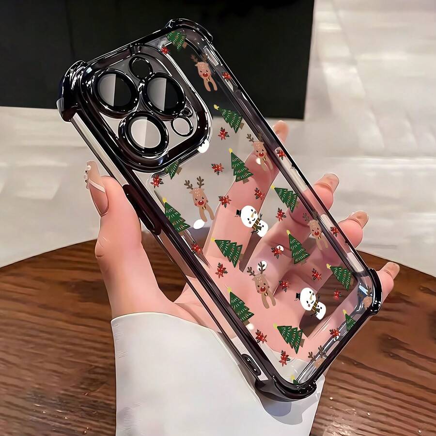 Funda navideña para móvil con diseño de renos y muñecos de nieve, compatible con teléfonos , 17, 16 Pro Max, 15 Pro Max, 13 y 12. Fabricada en TPU, ofrece protección contra golpes y caídas. Ideal para regalar a familiares y amigos, parejas y para celebrar la Navidad. - Negro - Ver 1