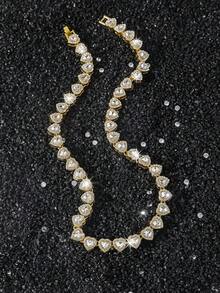 1 Set Men's Heart Patchwork Chain Necklace And Bracelet Set