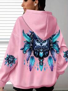 Plus Size, Women's Plus Size Turquoise Blue & Black Print Owl Dreamcatcher Hoodie - Turquoise & Dreamcatcher Bead Design, Oversized Casual Pullover Sweatshirt With Hood, Machine Washable Inspired Clothing, Plus Size Women Clothes, Halloween, Hoodies For Women Plus Size, Womens Clothes, Plus Size Hoodies For Women, Halloween Costume Women Plus Size, Sweatshirt Women, Halloween Clothes Women, Fall Clothes For Women, Plus Size Halloween Costumes For Women, Sweaters For Women, - 粉色 - 查看 2