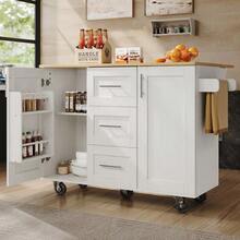 Kitchen Island, Removable Partitions, Removable Casters Like Kitchen Cabinets, Dining Cart With Countertop, Buffet Cabinet, Dining Cart With Wood Grain, Side Towel Rack With Casters, White - White + MDF+Metal - View 6