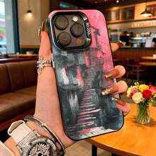 Cubierta de telefono con diseño artístico rosa y gris con escaleras abstractas para iPhone 15 Pro Max elegante para uso diario en cafeterías - Blanco - Ver 3