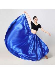Chân váy maxi khiêu vũ thời trang, chân váy phồng xẻ tà đôi bằng satin dành cho nữ, thích hợp cho múa bụng, flamenco, nhạc rock. - Nhiều màu - Xem 6