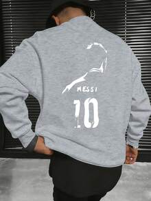Printed Men's Crew Neck Sweatshirt With Running Silhouette MESSI Pattern Element, Hot Selling  Fun Pattern, Casual Crew Neck Polyester Fiber Men's Fashion Sweatshirt, Men's Clothing, Travel Date Vacation Holiday Gift - Xám - Xem 1