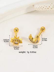 一对独特的蝴蝶耳夹耳环，不对称星月设计，镶嵌精致锆石，优雅女士耳环 - 彩色 - 查看 6