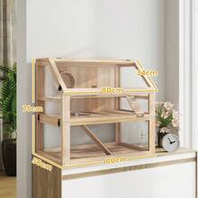 PawHut 3-Tier Wooden Hamster Cage Nagarium Rodent Cage With Folding Lid And Exercise Wheel 80 X 50 X 76 Natural Wood - 1 - View 7