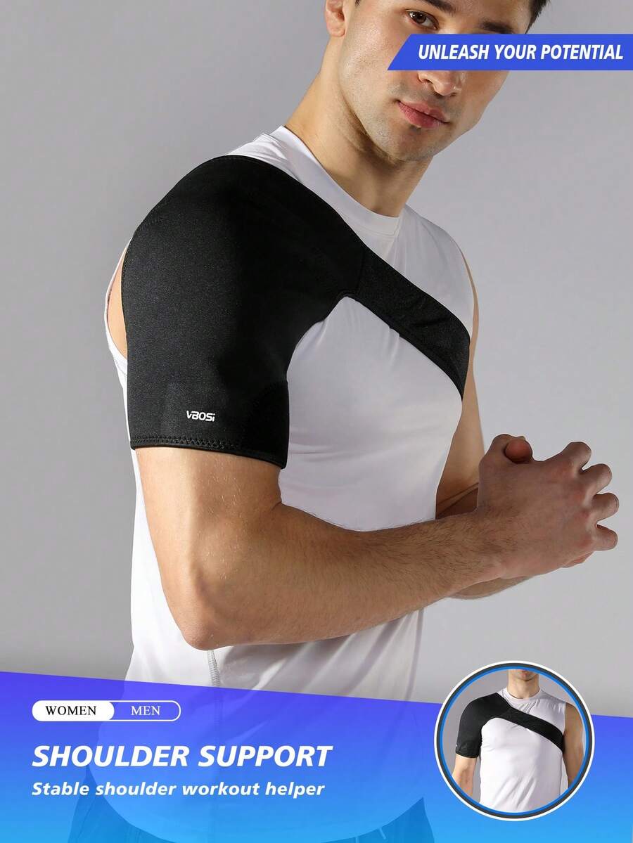 VBOSI 1pc Unisex Breathable Elastic Shoulder Support Rotator Cuff Brace, Adjustable For Left Or Right Arm, Suitable For Gym And Sports - Black - View 1