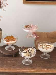 1 pieza Tazón de vidrio con estilo retro e INS para helado, yogur, postre, batido y pudín - transparente - Ver 3