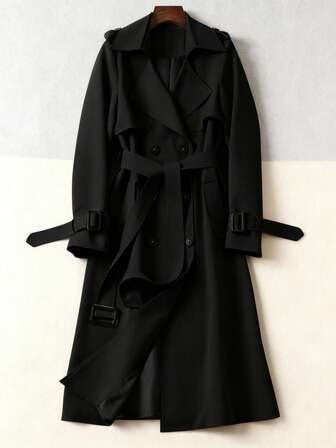 Mångsidig och elegant höst-/vintertrenchcoat för kvinnor, trendig och avslappnad lång trenchcoat för pendlare, midikappa i brittisk stil