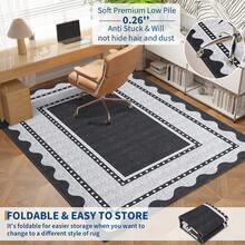 1PCS Room Decor Bordered Rug Scalloped Geometric Pattern Modern Washable Low Pile Area Rug For Living Room Bedroom Contemporary Non Slip Large Rug Low Pile Stain Resistant Carpet For Classroom Dining Room Runner For Hallway Kitchen Enterway - 黑灰色 - 查看 9