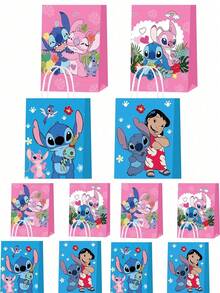 12pcs/24pcs Cartoon Stitch Theme Gift Bags, Anime Party Favor Bags, Cartoon Stitch Daily Storage Bags, Easy To Store Holiday Gifts, Kraft Paper Bags, Candy Bags - Multicolor - View 8