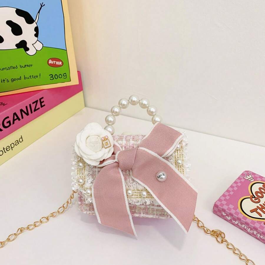 Princess Style Chain Bag Pearl Accessories Cute Children's Handbag Bow Unique Girl's Shoulder Bag - Butterfly Pink - View 1