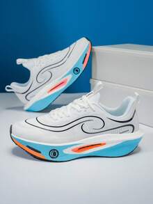 男士户外跑步鞋，经典时尚多色男士跑步鞋，纯色简约设计，舒适内衬，适合公路、户外、马拉松、训练、步行、徒步旅行等。 - 白藍 - 查看 4