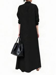 Women's Casual Solid Color Front Button Down Long Shirt Dress, Vacation Wear