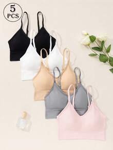 5pcs High Support V Neck Soft Comfortable Breathable Seamless Sports Bra
