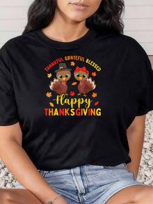 Dankbar, dankbar, gesegnet, Thanksgiving, Truthahn, Damen Mädchen T-Shirt, Grafik-T-Shirts, Damen Crop Tops, Sommeroutfits für Frauen, Sommeroberteile T-Shirt - Schwarz - Übersicht 7