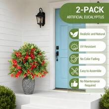 Tzou 2Pcs 2FT Artificial Bougainvillea Trees With Flowers, Realistic Faux Plants With Ground Spikes For Outdoor Garden, Porch, Patio Decor - 紅色 - 查看 4