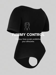 1 pieza Shapewear para mujer talla grande, control de abdomen, levantamiento de glúteos, mono con mangas cortas, para verano - Negro - Ver 6