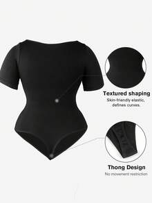 1 pieza Shapewear para mujer talla grande, control de abdomen, levantamiento de glúteos, mono con mangas cortas, para verano - Negro - Ver 4